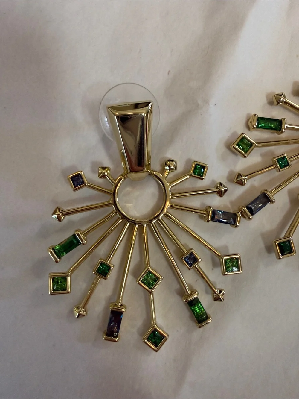 Kendra Scott Gold Statement Sunburst Earrings with Green Accents